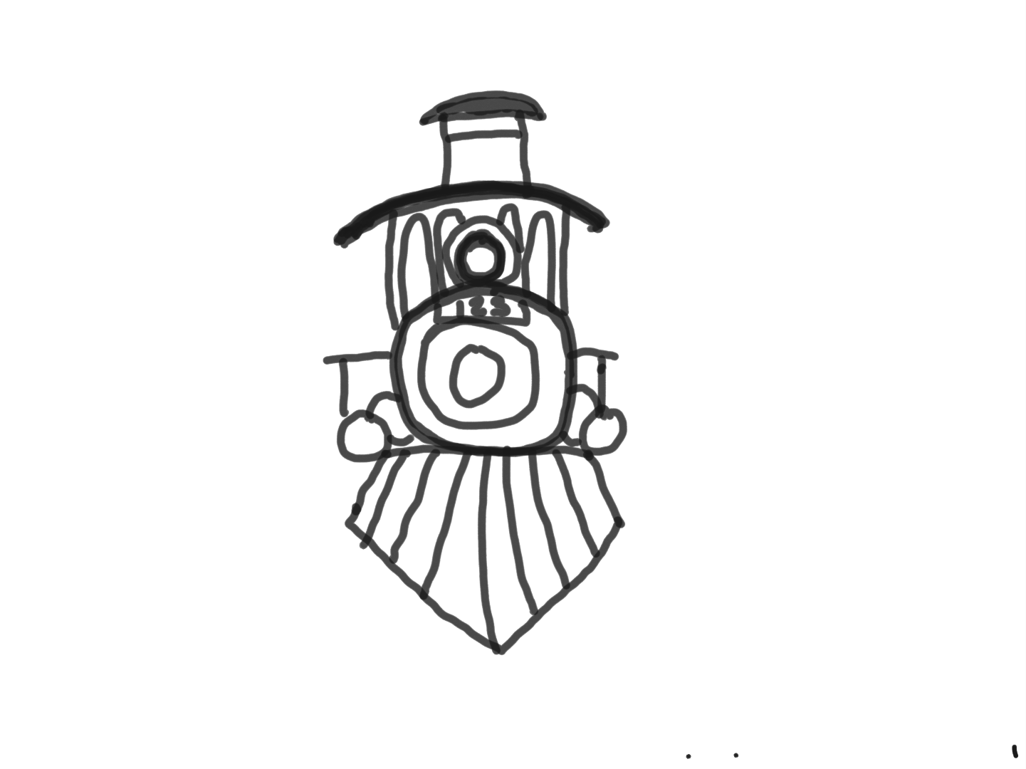 Hand drawn steam train coming straight at you